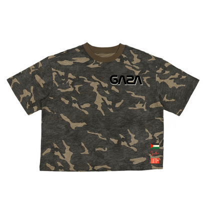 Nasa Script GAZA Unisex Camo Cropped Oversized T-shirt