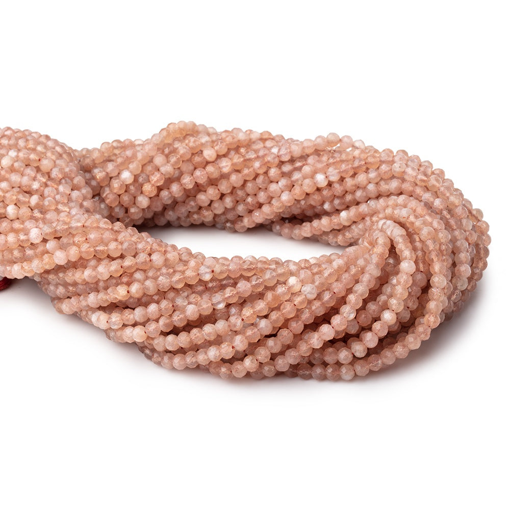 3.5mm Sunstone & Peach Moonstone microfaceted round beads 13 inch 100 pcs