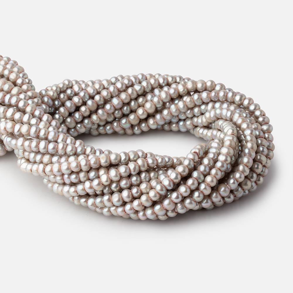 6x5mm Venetian Silver Off Round 2.5mm Large Hole Freshwater Pearl 85 Beads