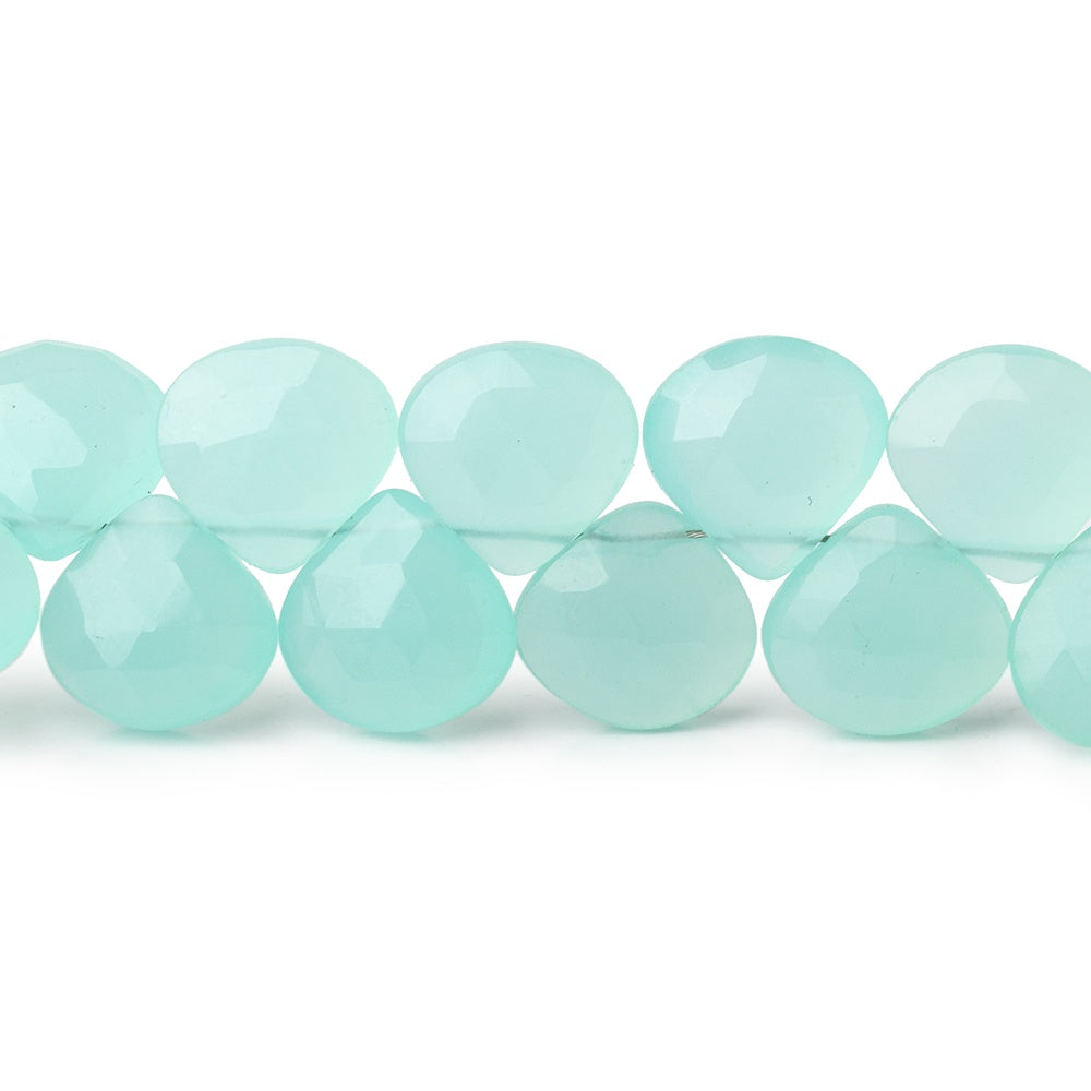 8-10mm Seaglass Chalcedony Faceted Heart Beads 8 inch 34 pieces
