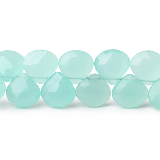 8-10mm Seaglass Chalcedony Faceted Heart Beads 8 inch 34 pieces