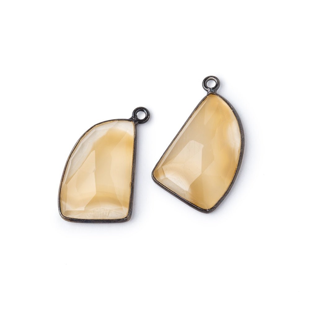 19.5x13mm Black Gold Bezel Agate Faceted Freeform Set of 2 Pendants