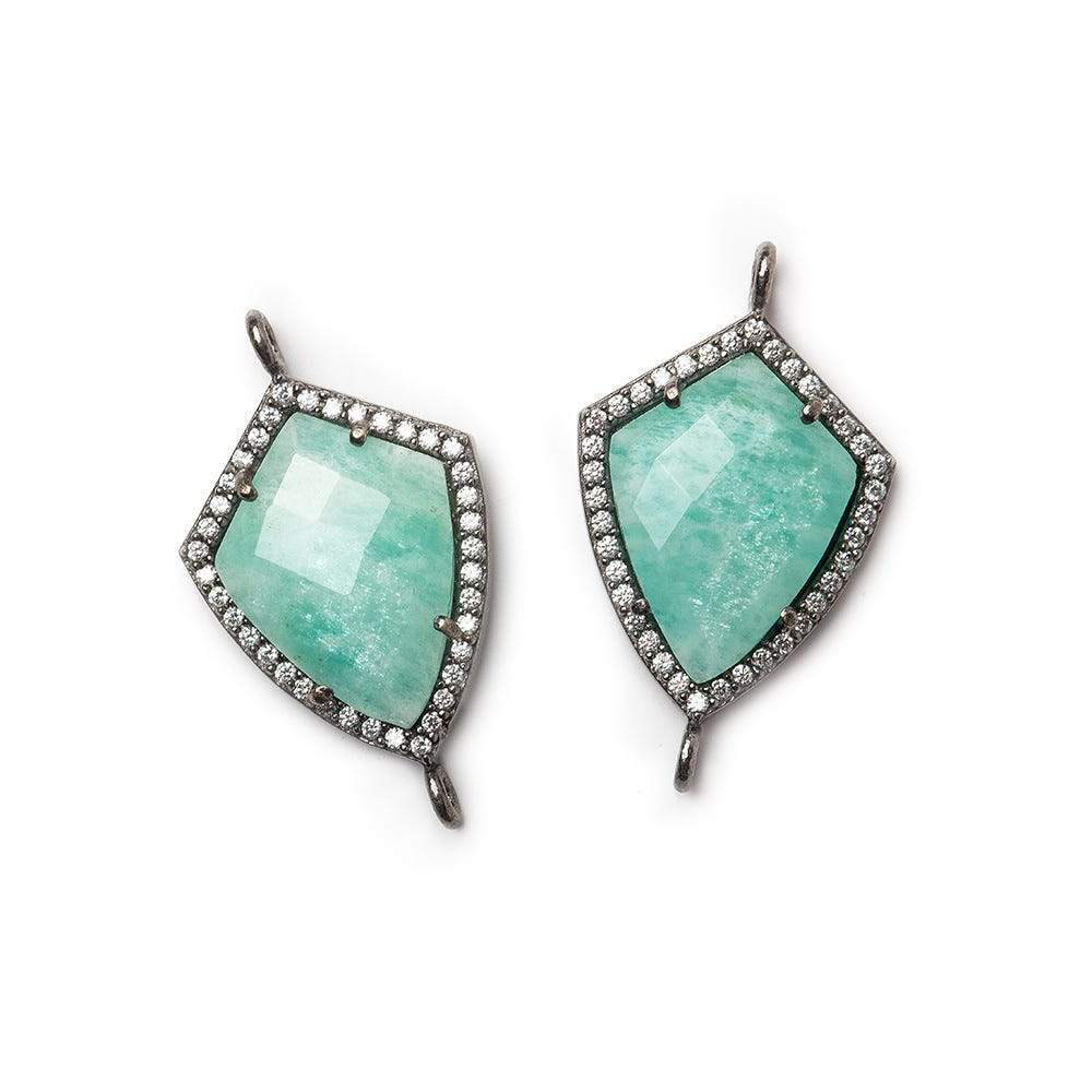 19.5x15mm Black Gold Bezel White CZ & Amazonite Shield Connector 1 focal bead