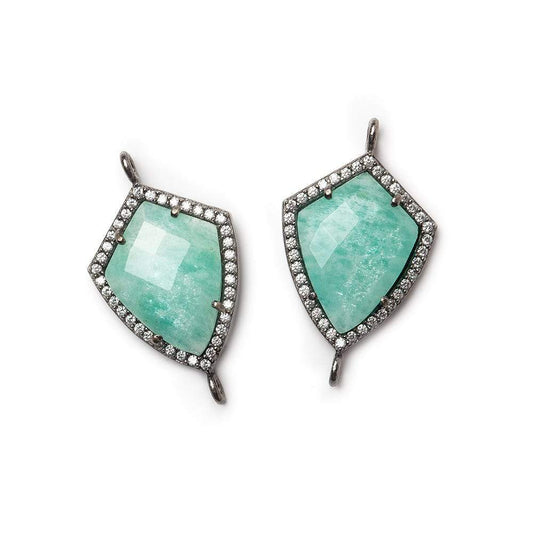 19.5x15mm Black Gold Bezel White CZ & Amazonite Shield Connector 1 focal bead