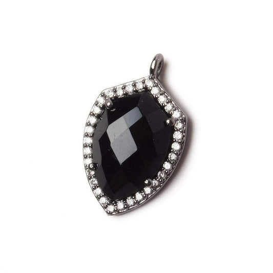 19.5x15mm Black Gold Bezel White CZ and Black Chalcedony Shield Pendant 1 focal piece