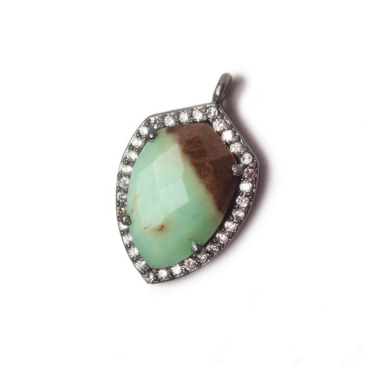 19.5x15mm Black Gold Bezel White CZ and Chrysoprase & Matrix Shield Pendant 1 focal piece