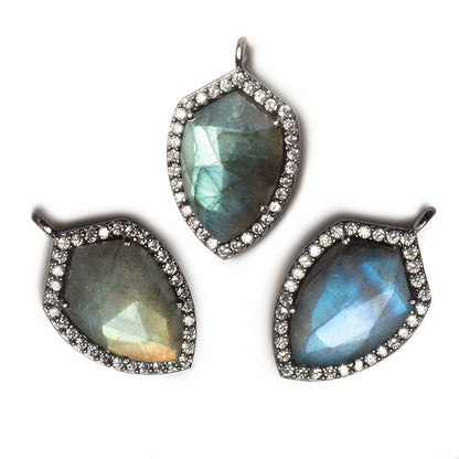 19.5x15mm Black Gold Bezel White CZ and Labradorite Shield Pendant 1 focal piece