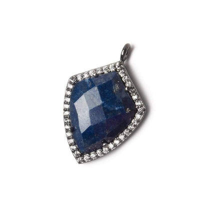 19.5x15mm Black Gold Bezel White CZ and Lapis Lazuli Shield Pendant 1 focal piece