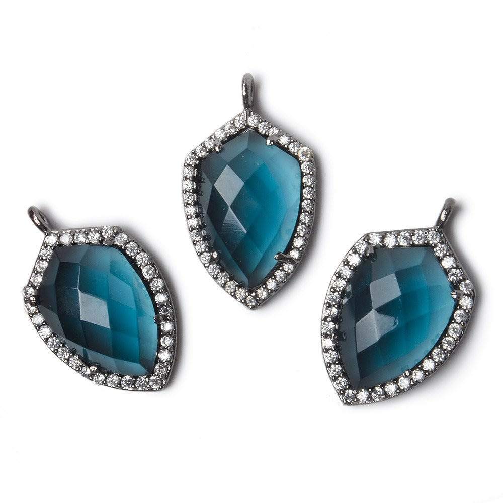 19.5x15mm Black Gold Bezel White CZ and London Blue Quartz Shield Pendant 1 focal piece