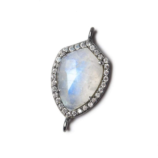 19.5x15mm Black Gold Bezel White CZ and Rainbow Moonstone Shield Connector 1 focal piece