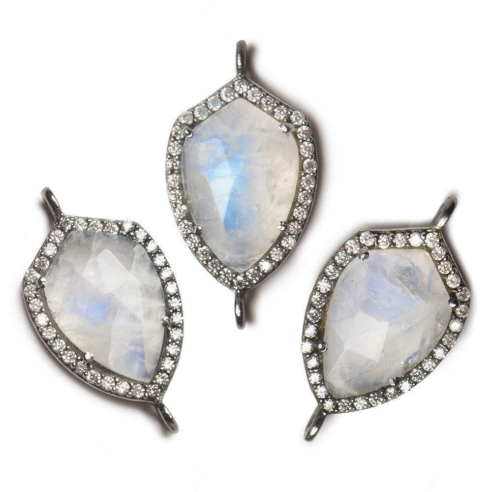 19.5x15mm Black Gold Bezel White CZ and Rainbow Moonstone Shield Connector 1 focal piece