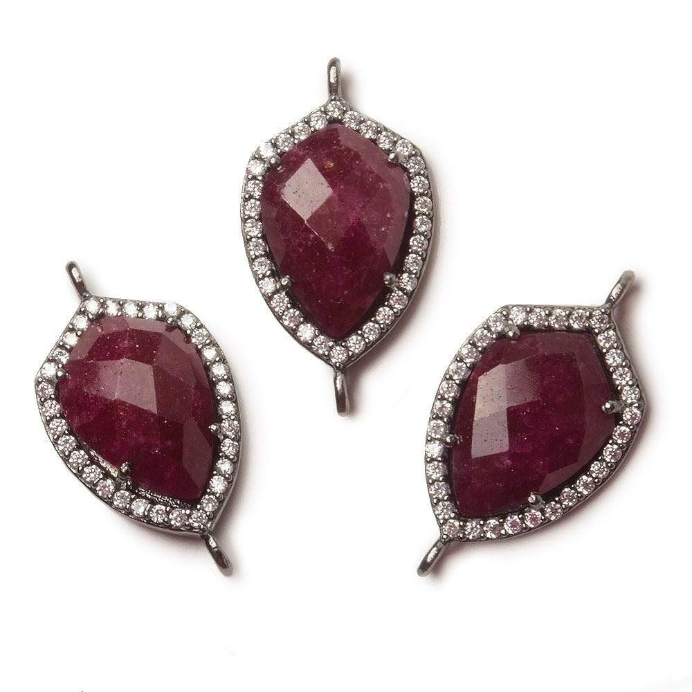 19.5x15mm Black Gold Bezel White CZ and Ruby Shield Connector 1 focal piece