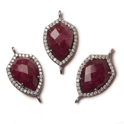 19.5x15mm Black Gold Bezel White CZ and Ruby Shield Connector 1 focal piece