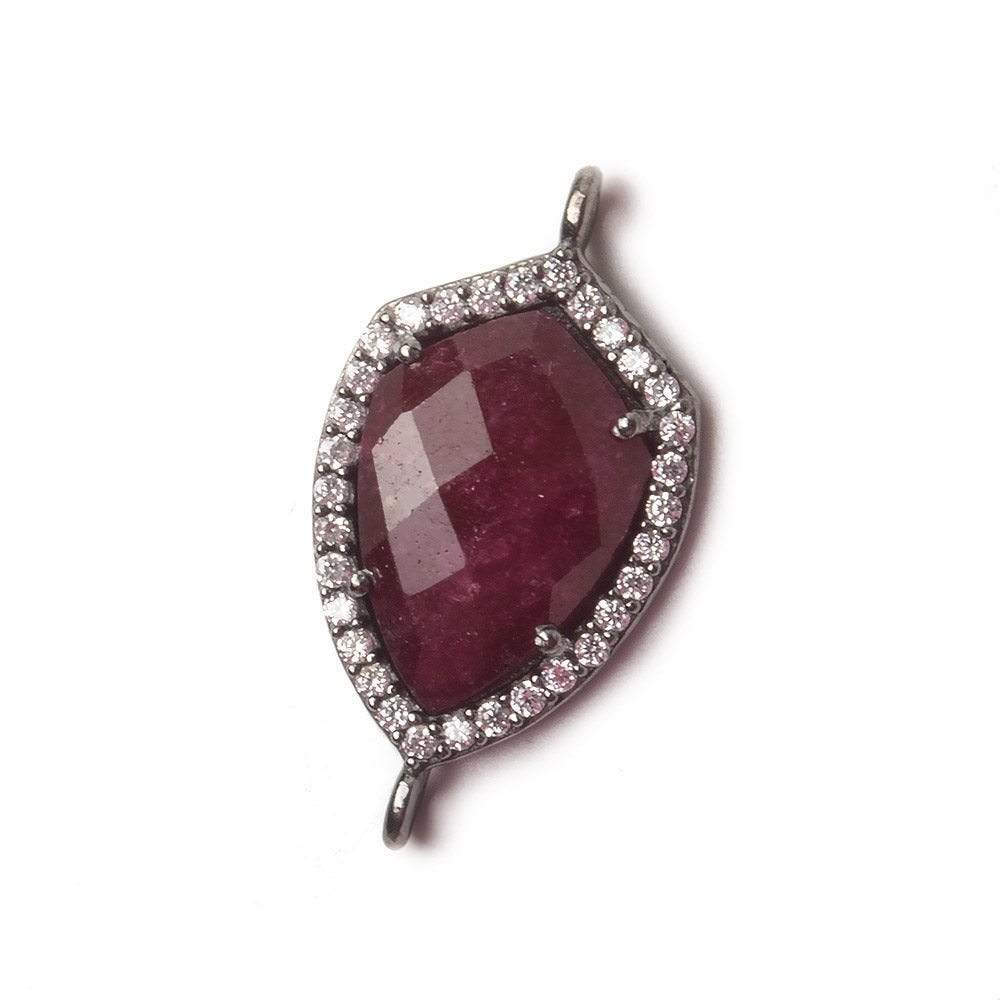 19.5x15mm Black Gold Bezel White CZ and Ruby Shield Connector 1 focal piece