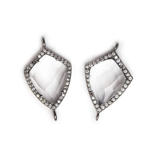 19.5x15mm Black Gold Bezel White CZ & Crystal Quartz Shield Connector 1 focal bead