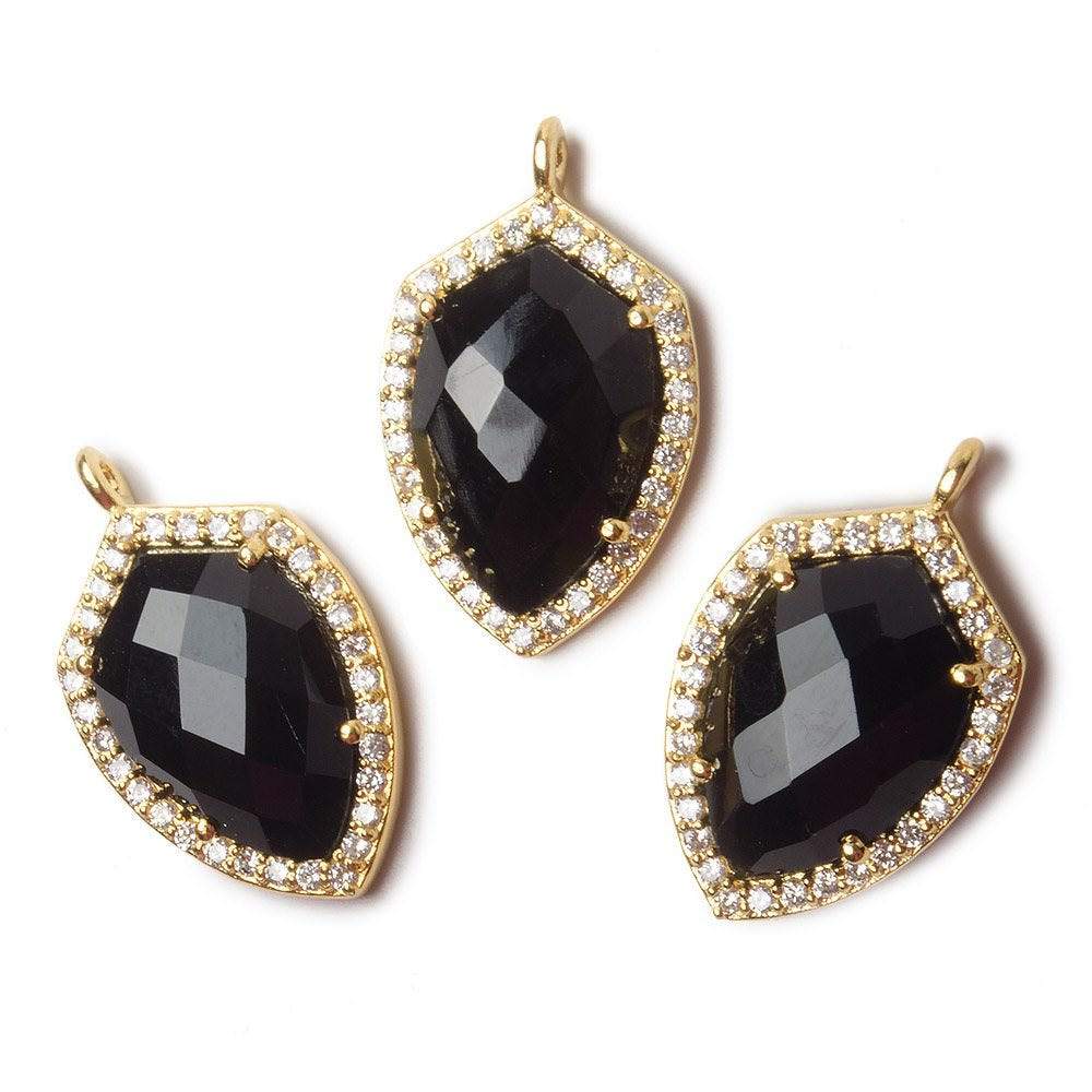 19.5x15mm Vermeil Bezel White CZ and Black Chalcedony Shield Pendant 1 piece