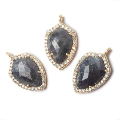 19.5x15mm Vermeil Bezel CZ and Blue Sapphire Shield Pendant 1 focal piece