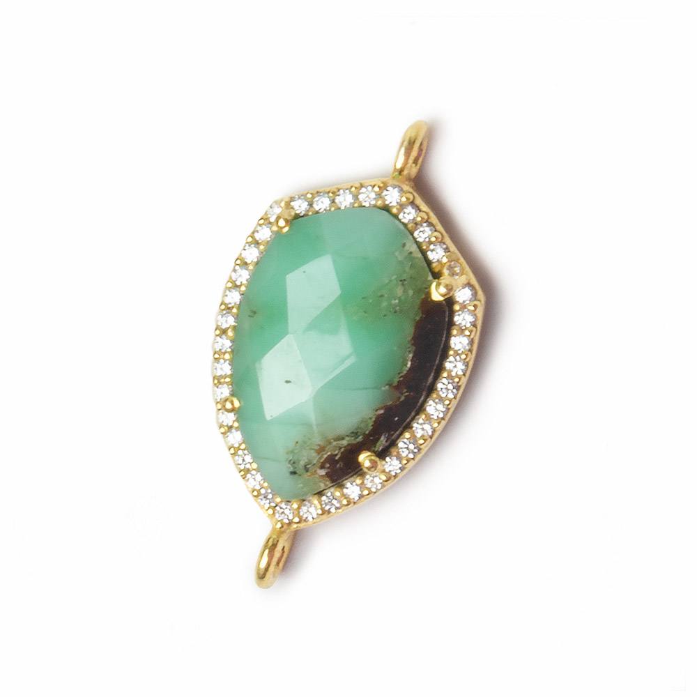 19.5x15mm Vermeil Bezel CZ and Chrysoprase & Matrix Shield Pendant 1 piece