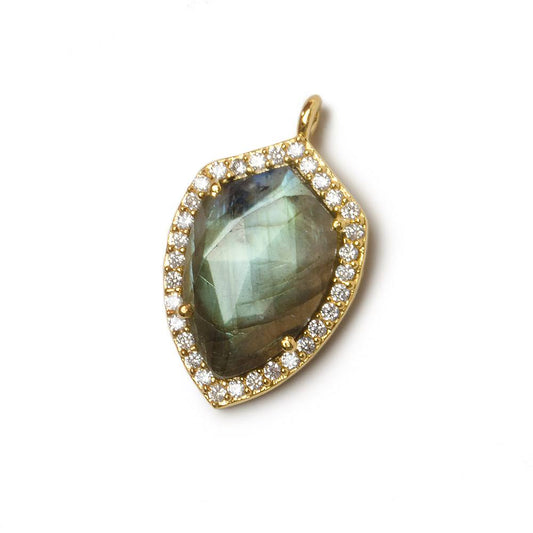 19.5x15mm Vermeil Bezel White CZ and Labradorite Shield Pendant 1 focal piece