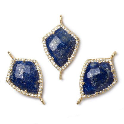 19.5x15mm Gold Bezel White CZ and Lapis Lazuli Shield Connector 1 focal piece