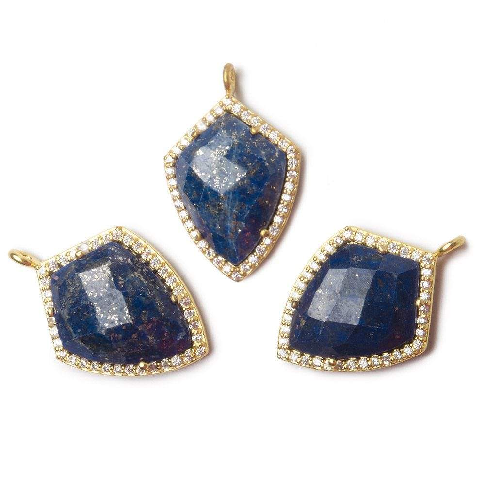 19.5x15mm Vermeil Bezel White CZ and Lapis Lazuli Shield Pendant 1 focal piece