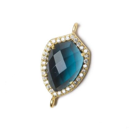 19.5x15mm Vermeil Bezel CZ and London Blue Quartz Shield Connector 1 piece