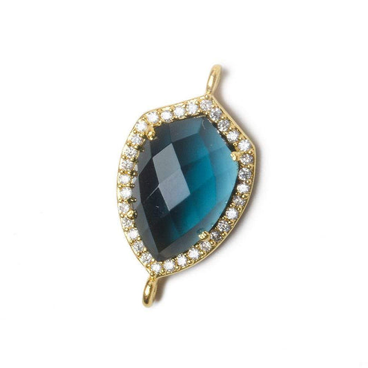 19.5x15mm Vermeil Bezel CZ and London Blue Quartz Shield Connector 1 piece