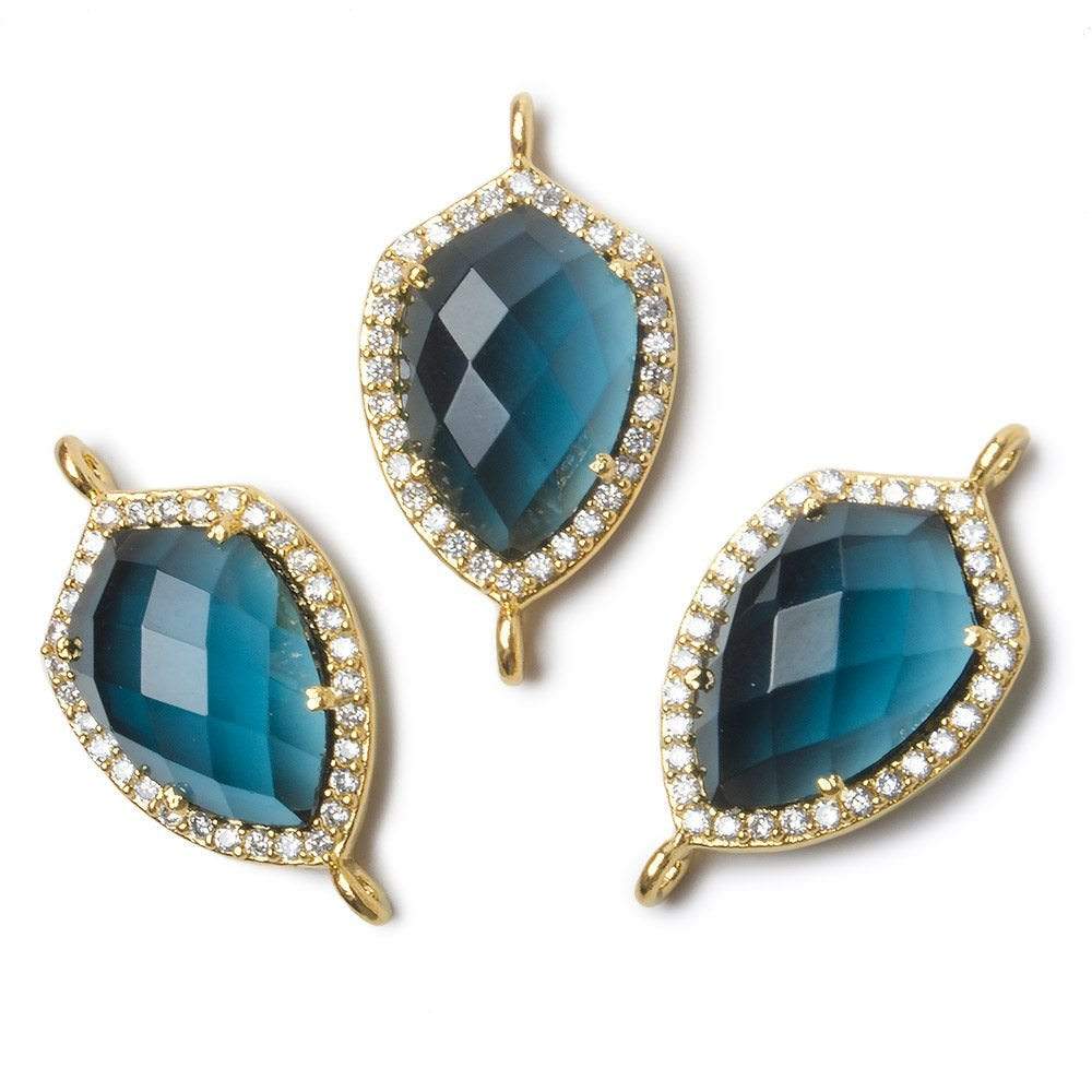 19.5x15mm Vermeil Bezel CZ and London Blue Quartz Shield Connector 1 piece