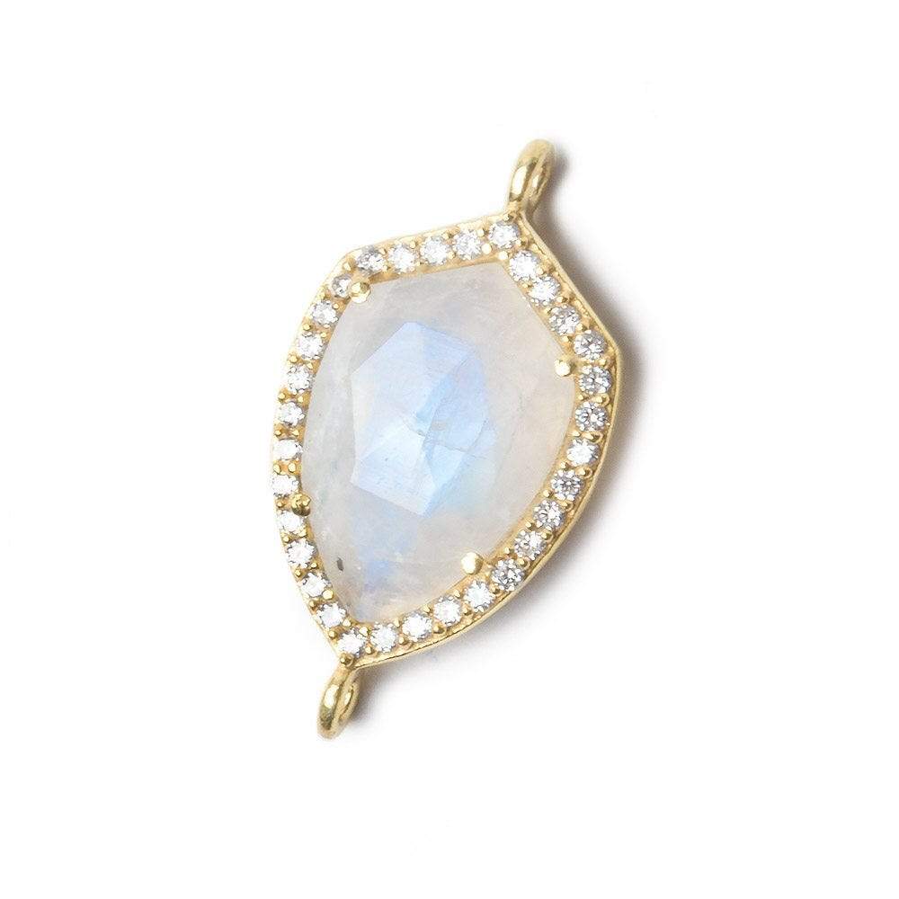 19.5x15mm Vermeil Bezel CZ and Rainbow Moonstone Shield Connector 1 piece