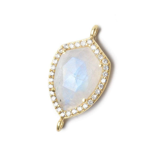19.5x15mm Vermeil Bezel CZ and Rainbow Moonstone Shield Connector 1 piece