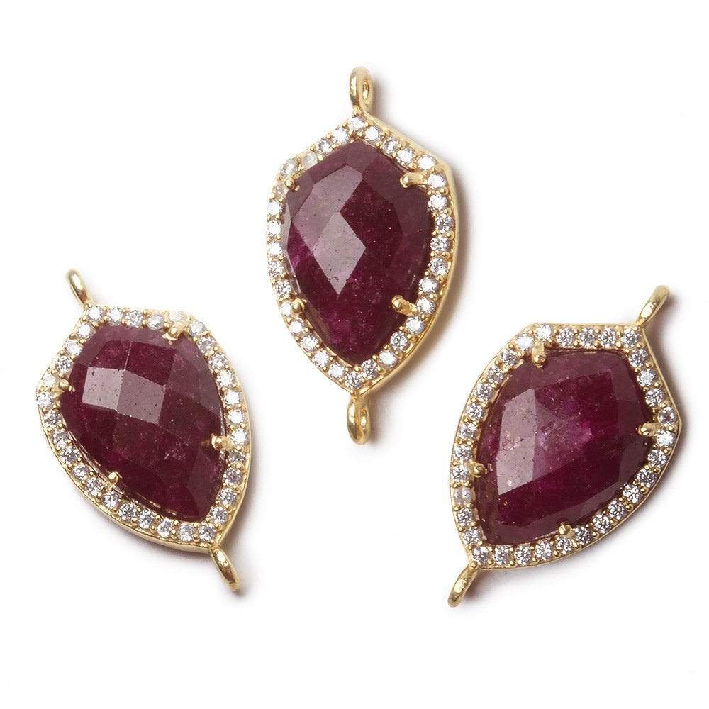 19.5x15mm Vermeil Bezel White CZ and Ruby Shield Connector 1 focal piece