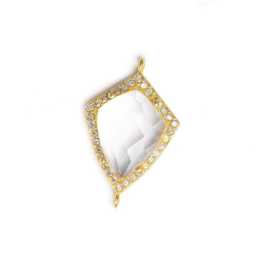 19.5x15mm Vermeil Bezel White CZ & Crystal Quartz Shield Connector 1 focal bead