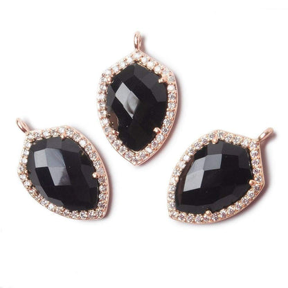 19.5x15mm Rose Gold Bezel White CZ and Black Chalcedony Shield Pendant 1 focal piece