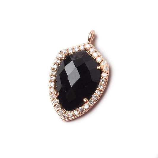 19.5x15mm Rose Gold Bezel White CZ and Black Chalcedony Shield Pendant 1 focal piece