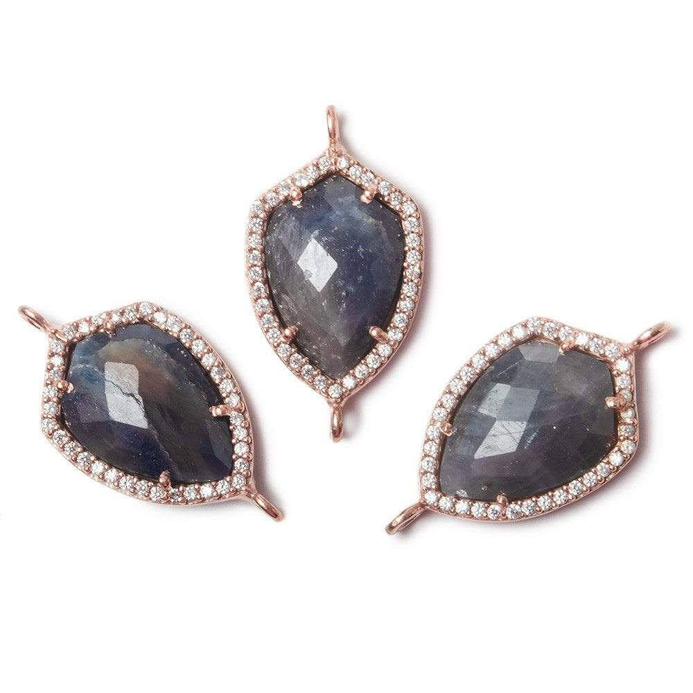 19.5x15mm Rose Gold Bezel White CZ and Blue Sapphire Shield Connector 1 focal piece