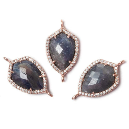 19.5x15mm Rose Gold Bezel White CZ and Blue Sapphire Shield Connector 1 focal piece
