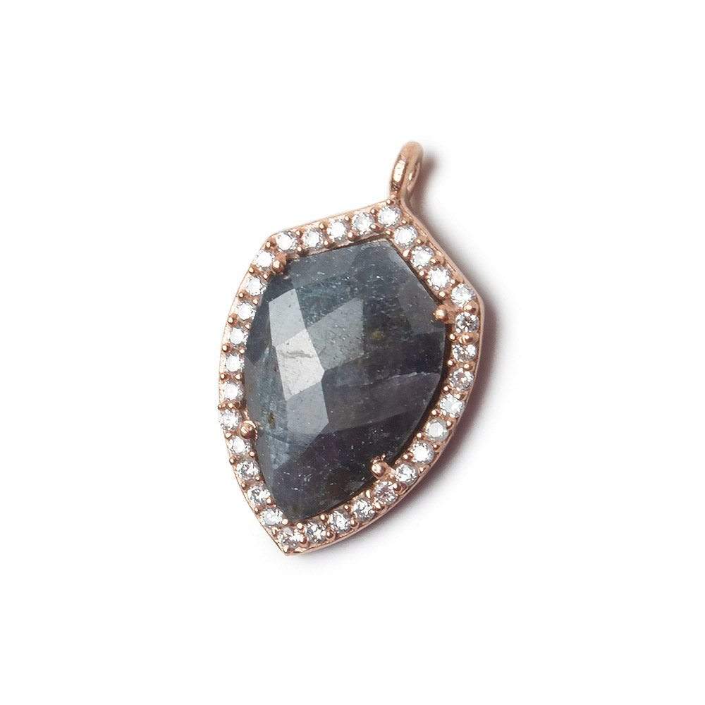 19.5x15mm Rose Gold Bezel White CZ and Blue Sapphire Shield Pendant 1 focal piece