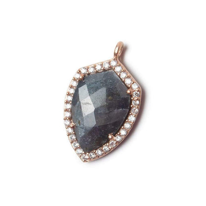 19.5x15mm Rose Gold Bezel White CZ and Blue Sapphire Shield Pendant 1 focal piece