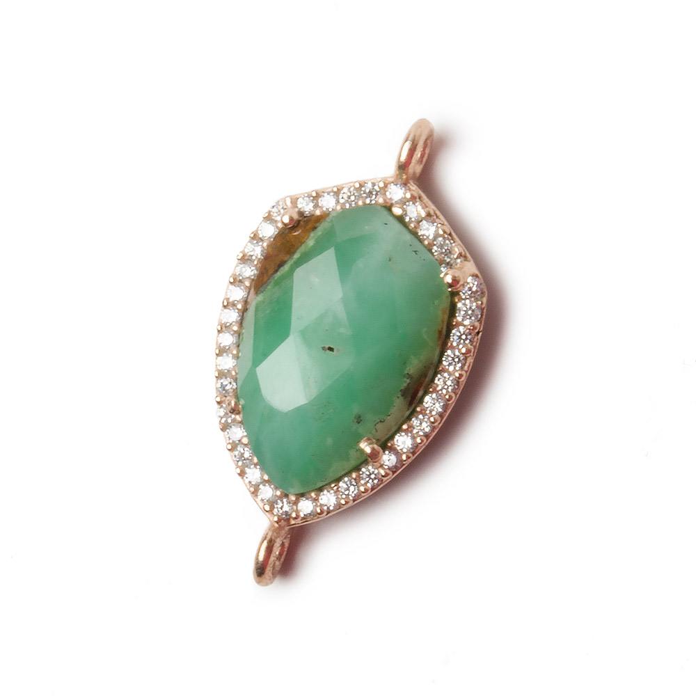 19.5x15mm Rose Gold Bezel White CZ and Chrysoprase & Matrix Shield Connector 1 focal piece