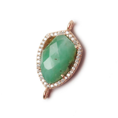 19.5x15mm Rose Gold Bezel White CZ and Chrysoprase & Matrix Shield Connector 1 focal piece