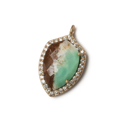19.5x15mm Rose Gold Bezel White CZ and Chrysoprase & Matrix Shield Pendant 1 focal piece