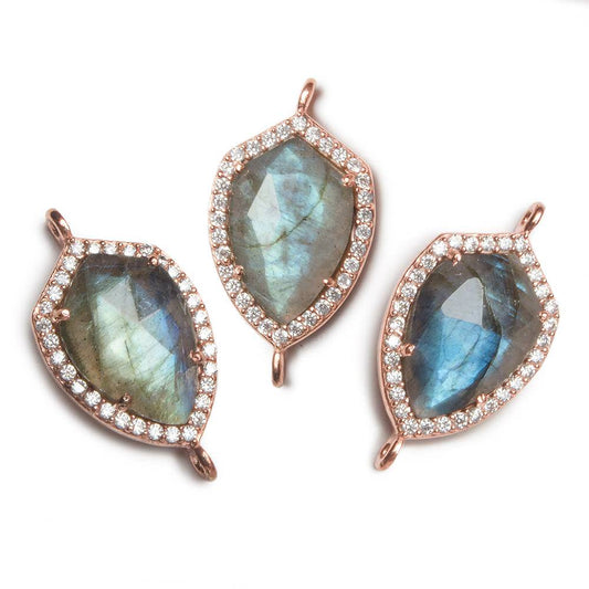19.5x15mm Rose Gold Bezel White CZ and Labradorite Shield Connector 1 focal piece