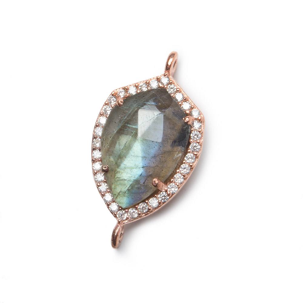19.5x15mm Rose Gold Bezel White CZ and Labradorite Shield Connector 1 focal piece