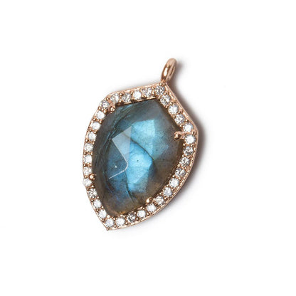 19.5x15mm Rose Gold Bezel White CZ and Labradorite Shield Pendant 1 focal piece