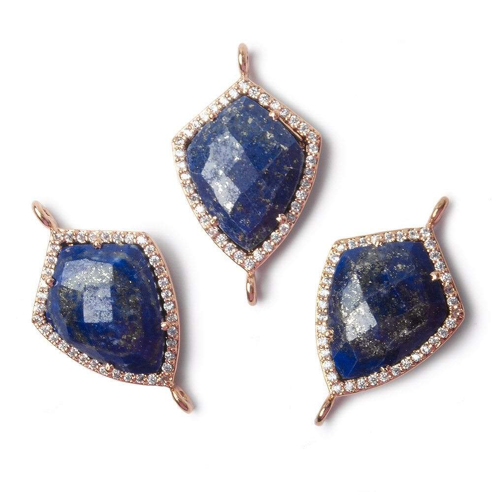 19.5x15mm Rose Gold Bezel White CZ and Lapis Lazuli Shield Connector 1 focal piece