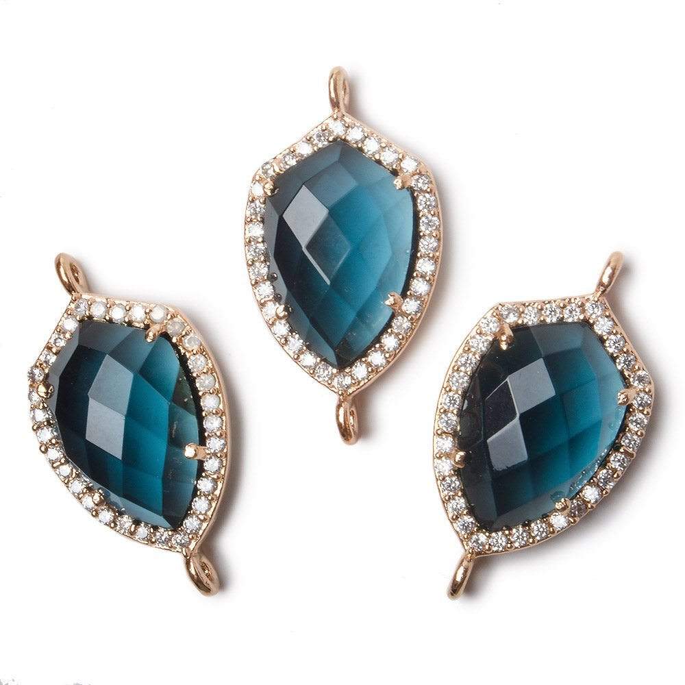 19.5x15mm Rose Gold Bezel White CZ and London Blue Quartz Shield Connector 1 focal piece