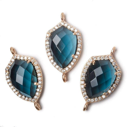 19.5x15mm Rose Gold Bezel White CZ and London Blue Quartz Shield Connector 1 focal piece
