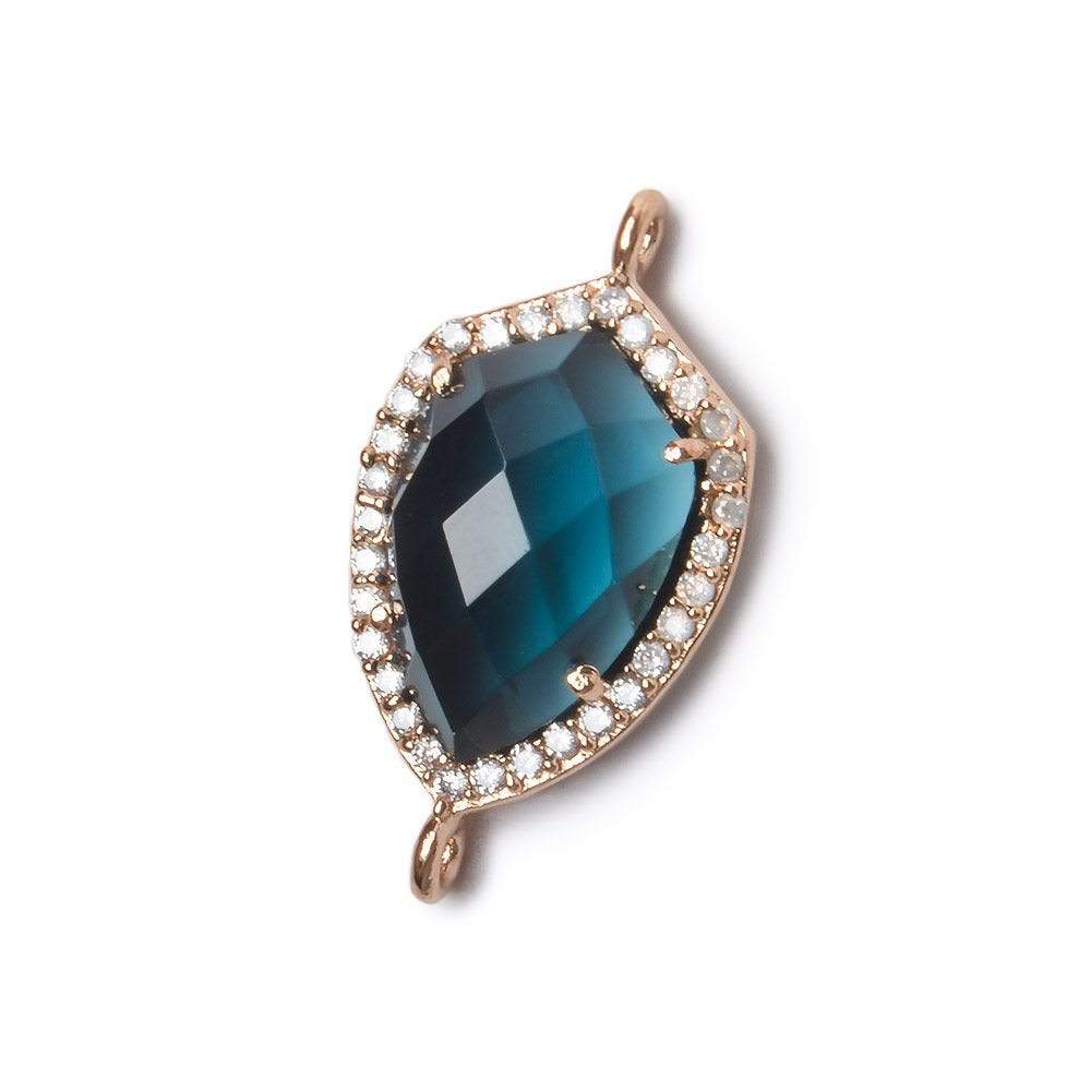 19.5x15mm Rose Gold Bezel White CZ and London Blue Quartz Shield Connector 1 focal piece