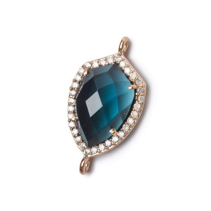 19.5x15mm Rose Gold Bezel White CZ and London Blue Quartz Shield Connector 1 focal piece