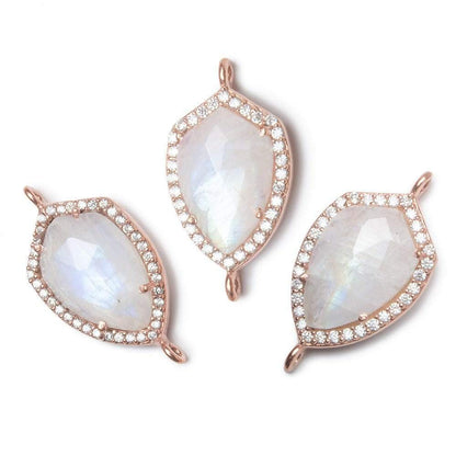 19.5x15mm Rose Gold Bezel White CZ and Rainbow Moonstone Shield Connector 1 focal piece
